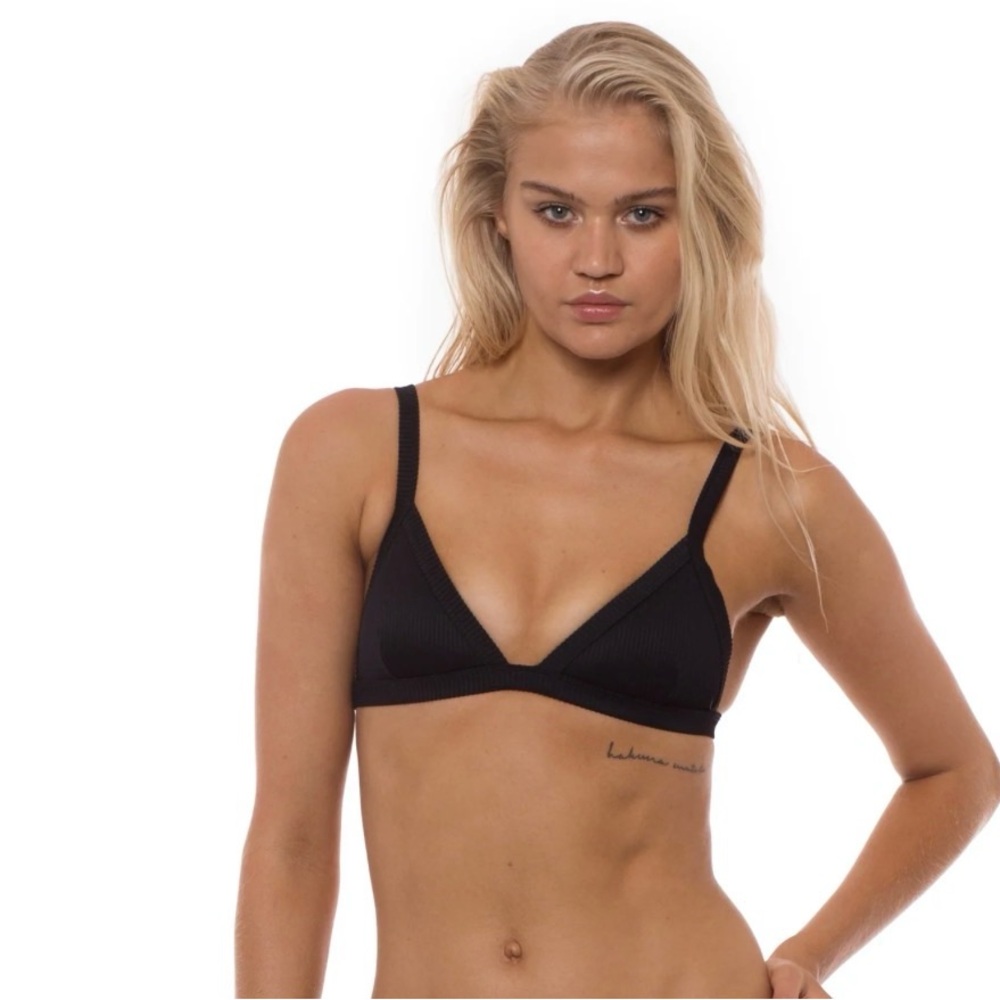 L’URV Ride or Die Bikini Top Ribbed Black Gold Hardware NWT Size M
